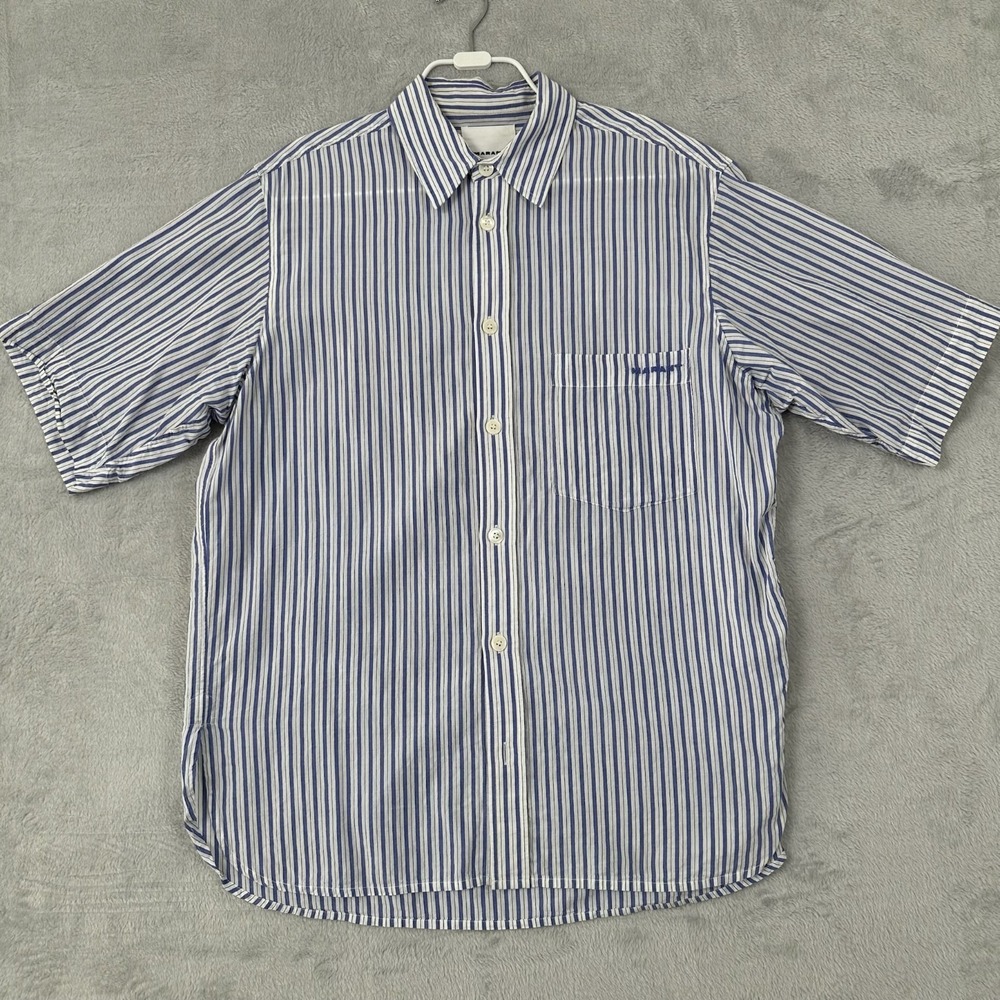 Isabel Marant Labilio Shirt Mens Small Blue Stripe Oversized Short Sleeve Cotton - Picture 4 of 15